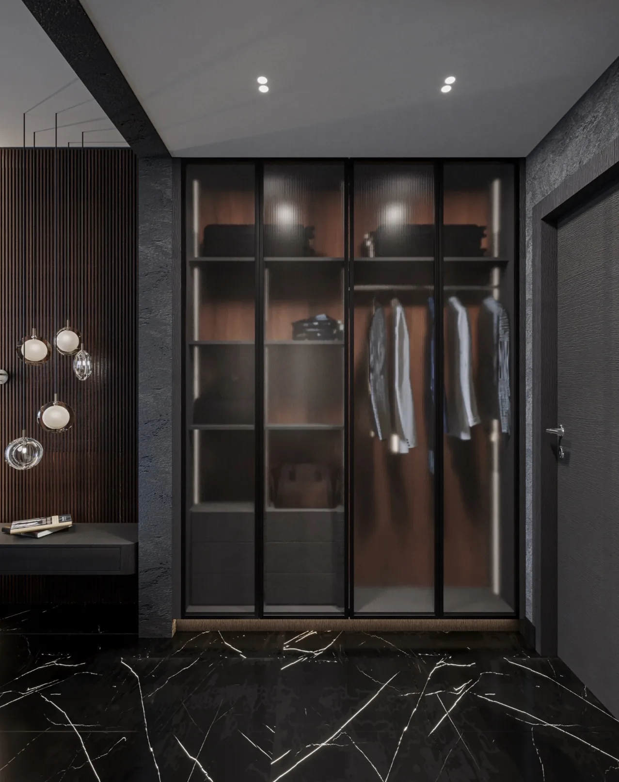 Luxury walk-in closet with custom wardrobes by Time Furniture, Address Hotel 2BHK Dubai