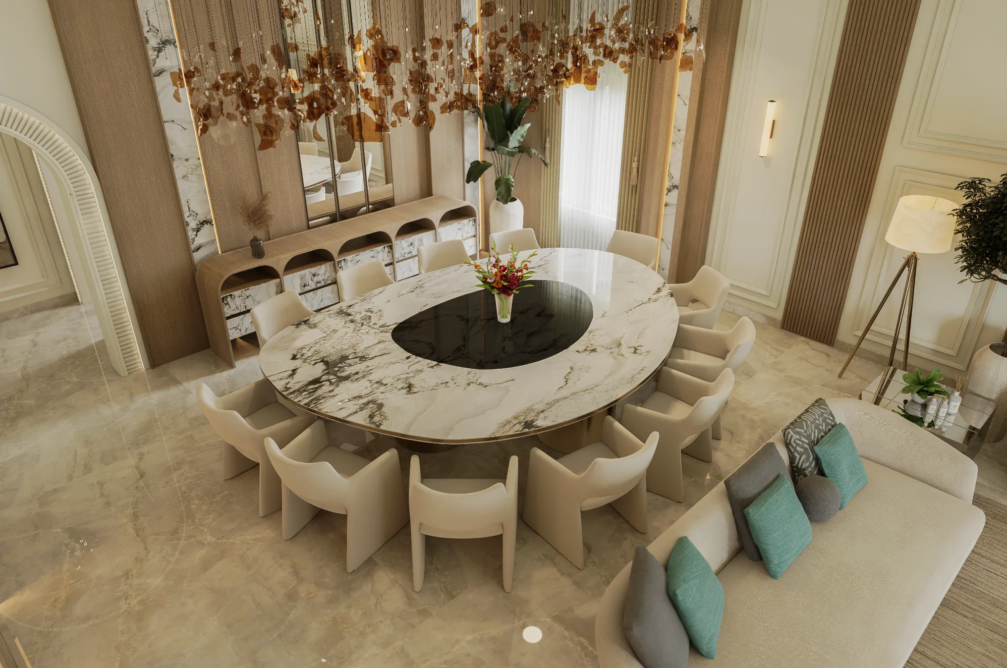 Custom joinery installation by Time Furniture — bespoke wall paneling in a luxury villa, Dubai