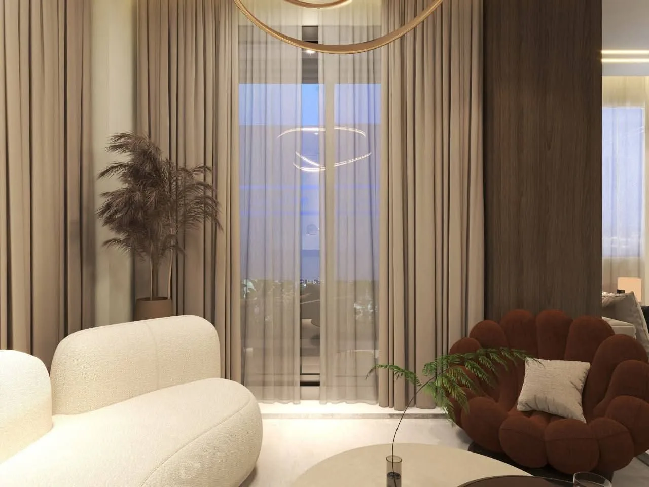 M-track curtains in a modern Dubai apartment by Time Furniture